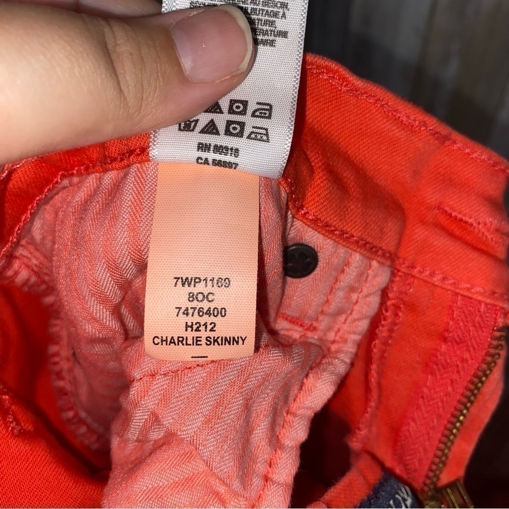 Lucky Brand Charlie Skinny Jeans Hot Coral Stretch Denim Size 4 27 - Picture 4 of 6